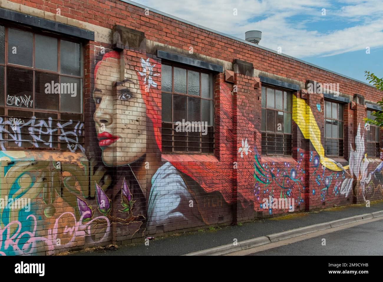 Ragazza con Red Hair Street Art, Richmond, Victoria, Australia Foto Stock