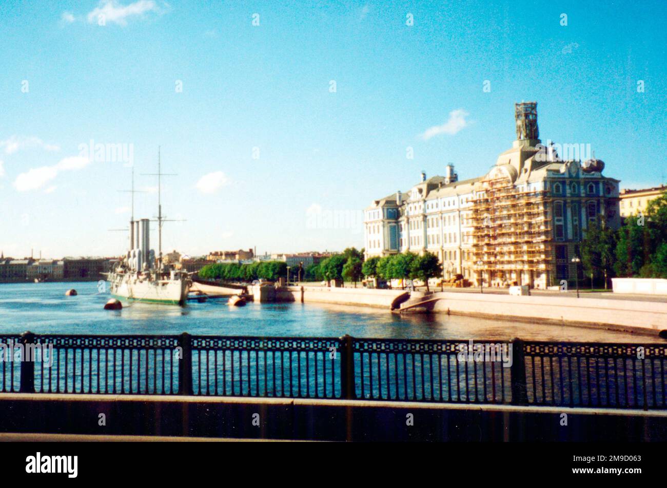 San Pietroburgo - Cruiser Aurora - iniziata la Rivoluzione d'Ottobre 1917 Foto Stock