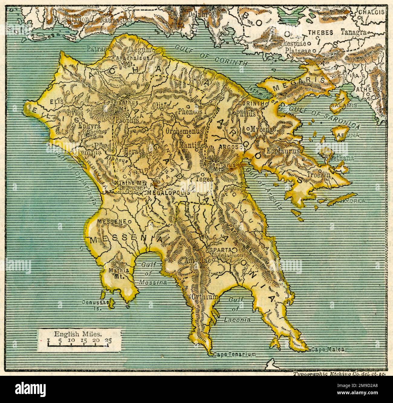 Mappa del Peloponneso antico Foto Stock