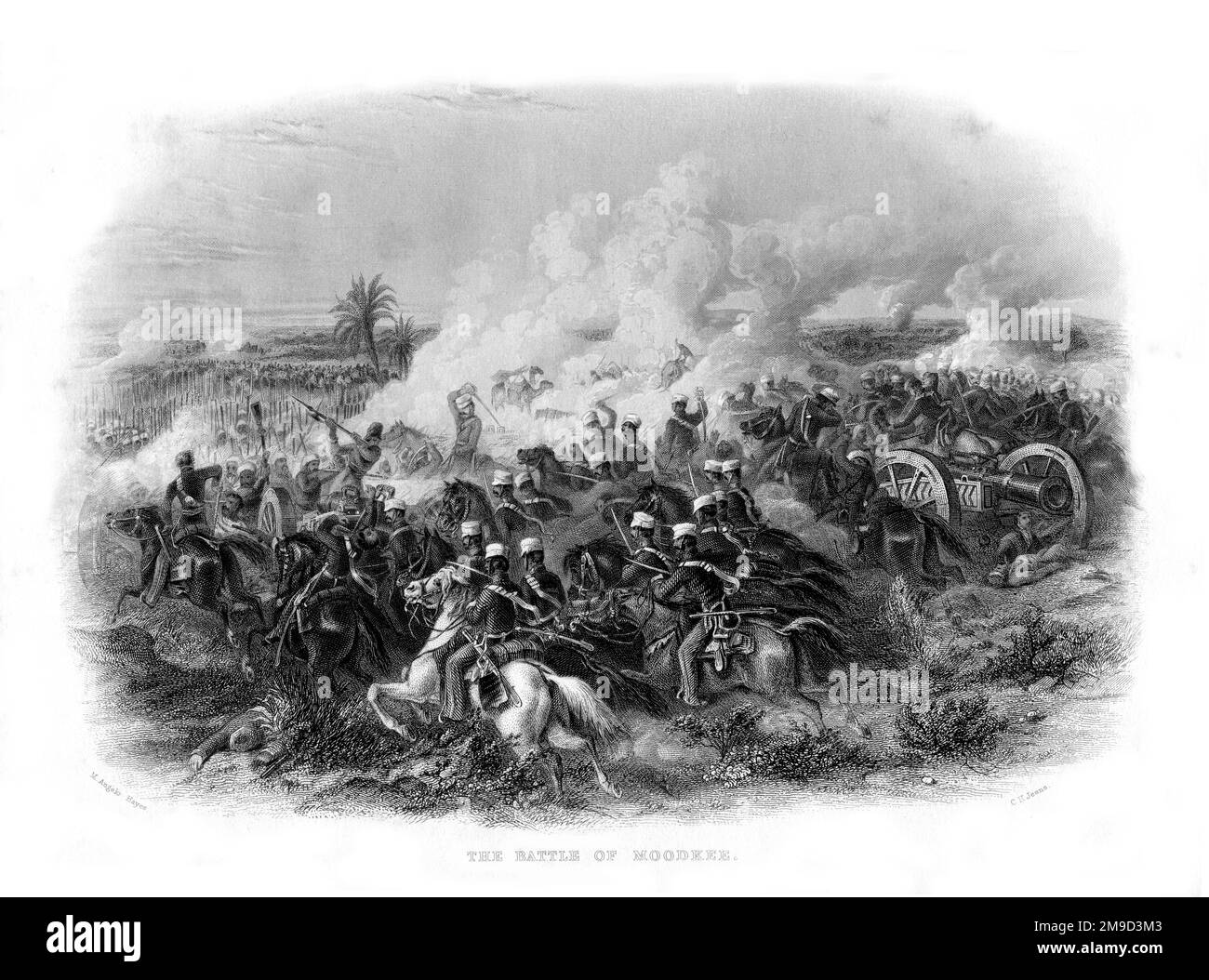 La Battaglia di Moodkee (Mudki), dicembre 1845, durante la prima guerra in Sikh. I Sikh invasero il territorio britannico e furono sconfitti dagli inglesi Foto Stock