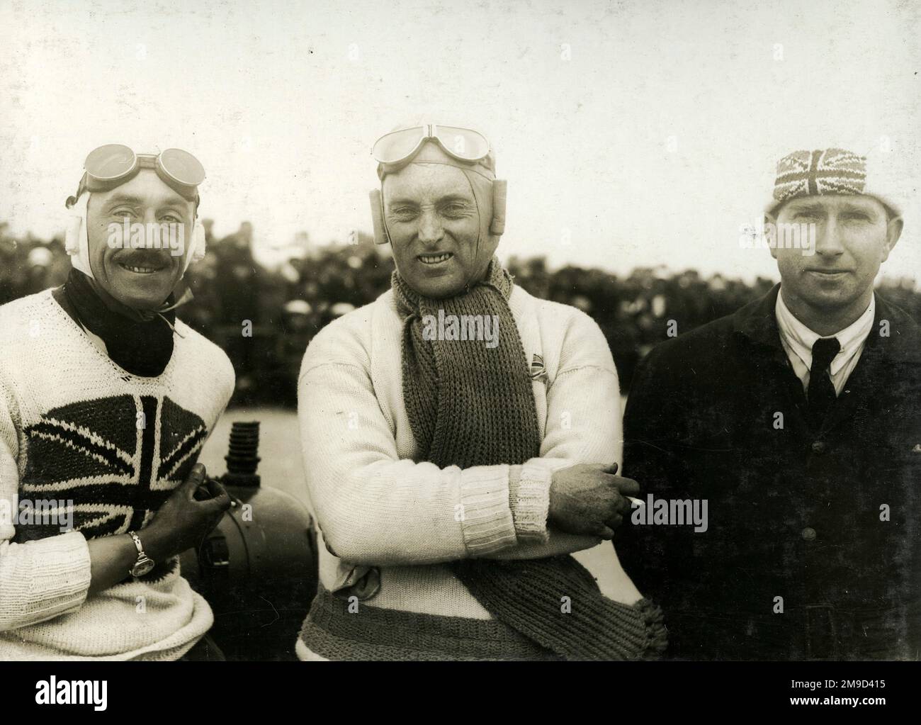 Callingham Campbell (al centro) e Webster al processo di velocità di Fanoe Island. Foto Stock
