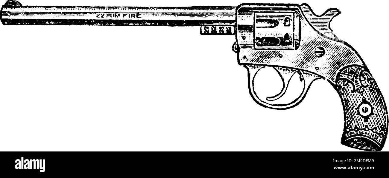 22-Caliber Double Action, Self-Cocking Harrington e Richardson Revolver, vintage Engraving. Vecchia illustrazione incisa di Harrington e Richardson Illustrazione Vettoriale