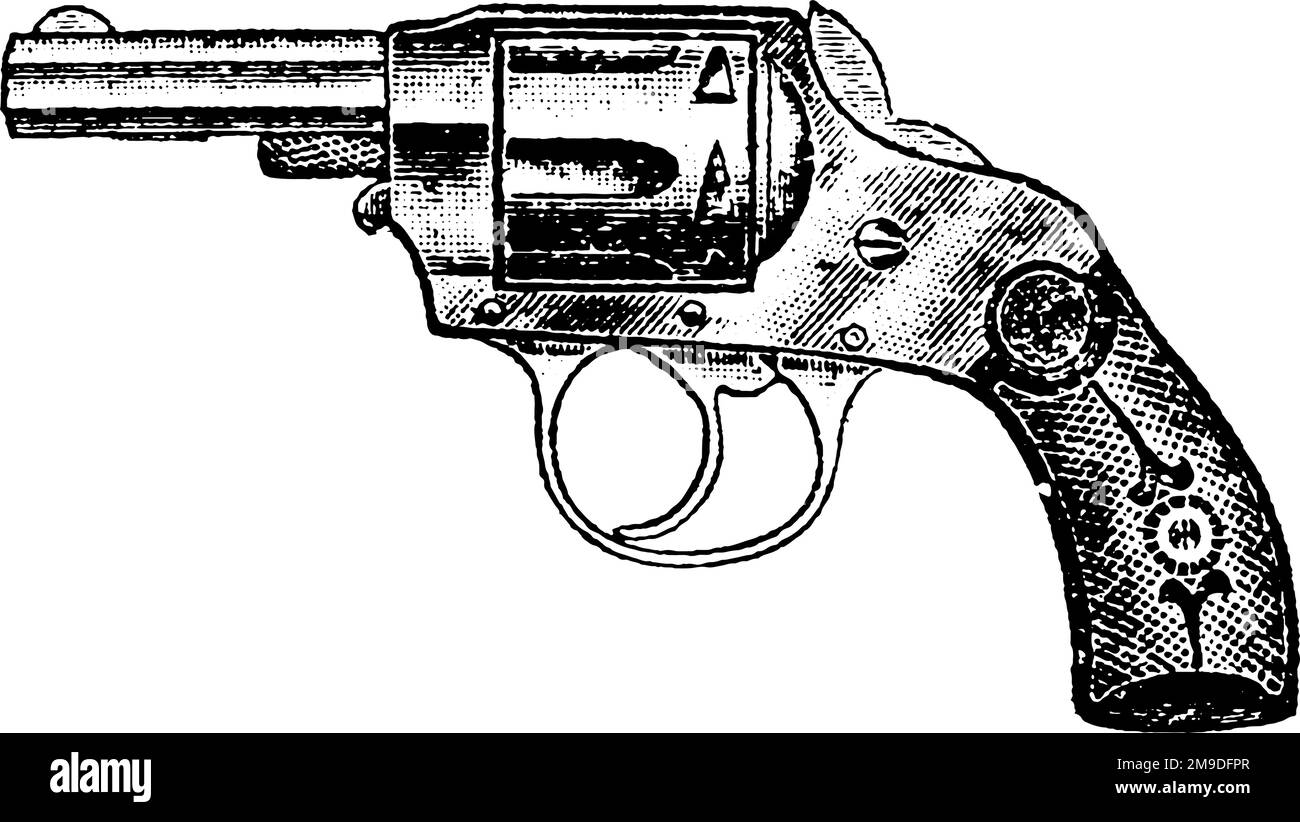 38-Caliber Double Action Harrington e Richardson Revolver, vintage Engraving. Vecchia illustrazione incisa di un isolo Harrington e Richardson Revolver Illustrazione Vettoriale