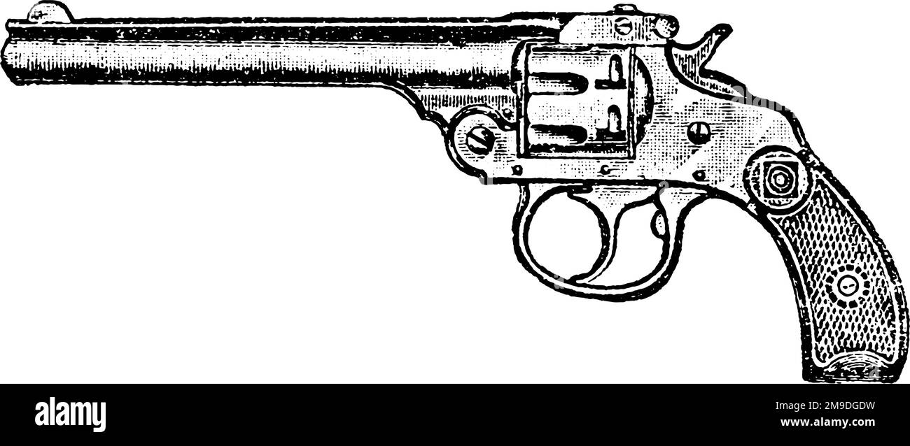 22-Caliber Harrington e Richardson Revolver, incisione vintage. Vecchia illustrazione incisa di un Harrington e Richardson Revolver isolato su una merda Illustrazione Vettoriale