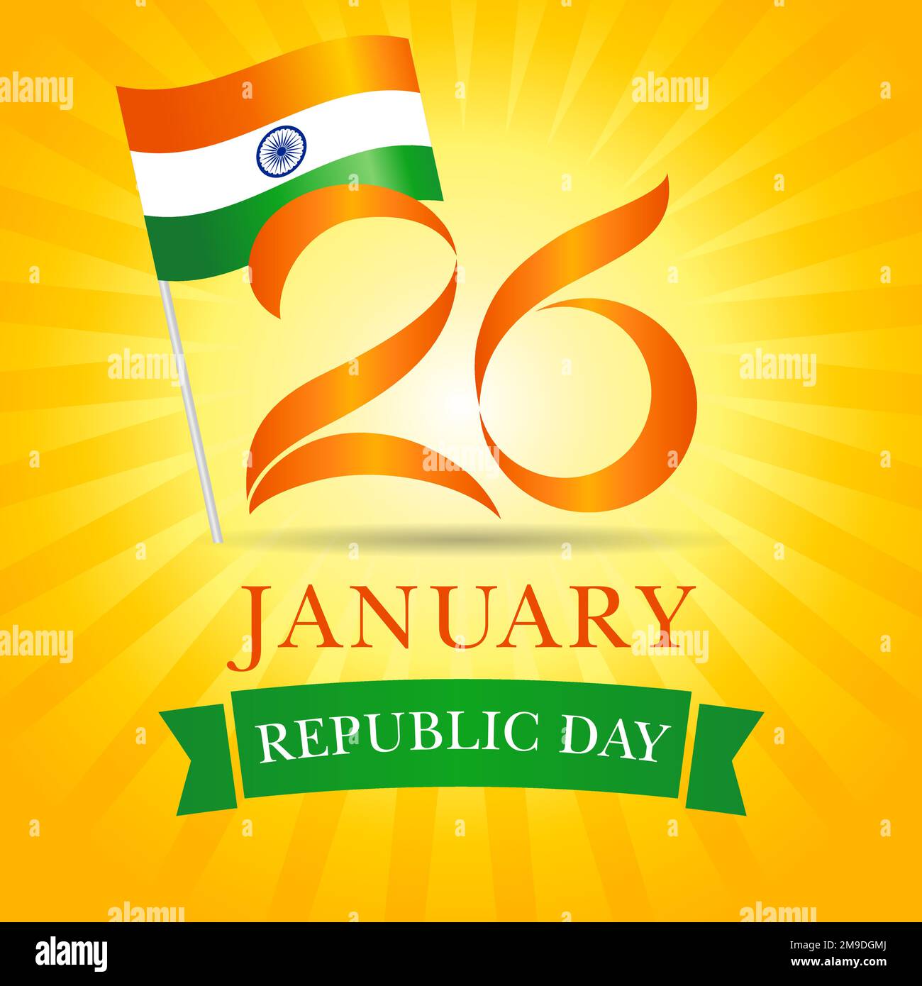 Icona di saluto del giorno della Repubblica felice. 26th Gennaio Giornata della Repubblica dell'India numero calligrafico. Poster di design per le festività. Illustrazione vettoriale. Illustrazione Vettoriale
