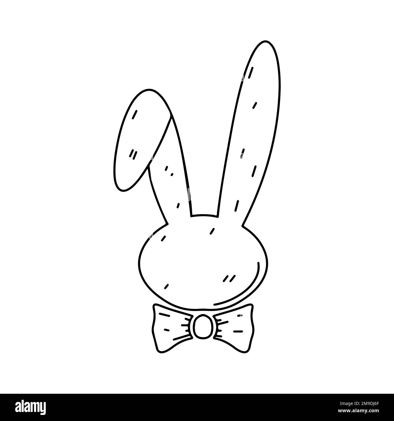 Divertente coniglietto in stile doodle disegnato a mano. Coniglietto carino seduto. Animale domestico. Attività della pagina di colorazione. Isolato su sfondo bianco Illustrazione Vettoriale
