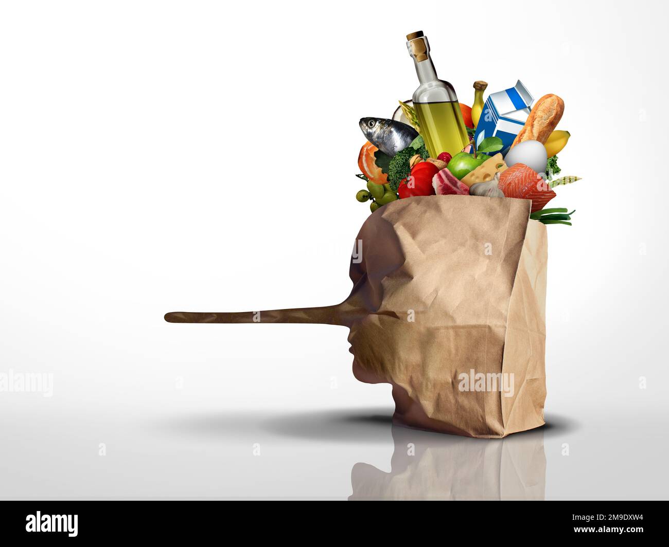 La frode nell'industria alimentare è un'etichettatura scorretta e una diluizione o manipolazione degli articoli della drogheria per aumentare il profitto in quanto consumatore è fuorviante o falsa pubblicità Foto Stock