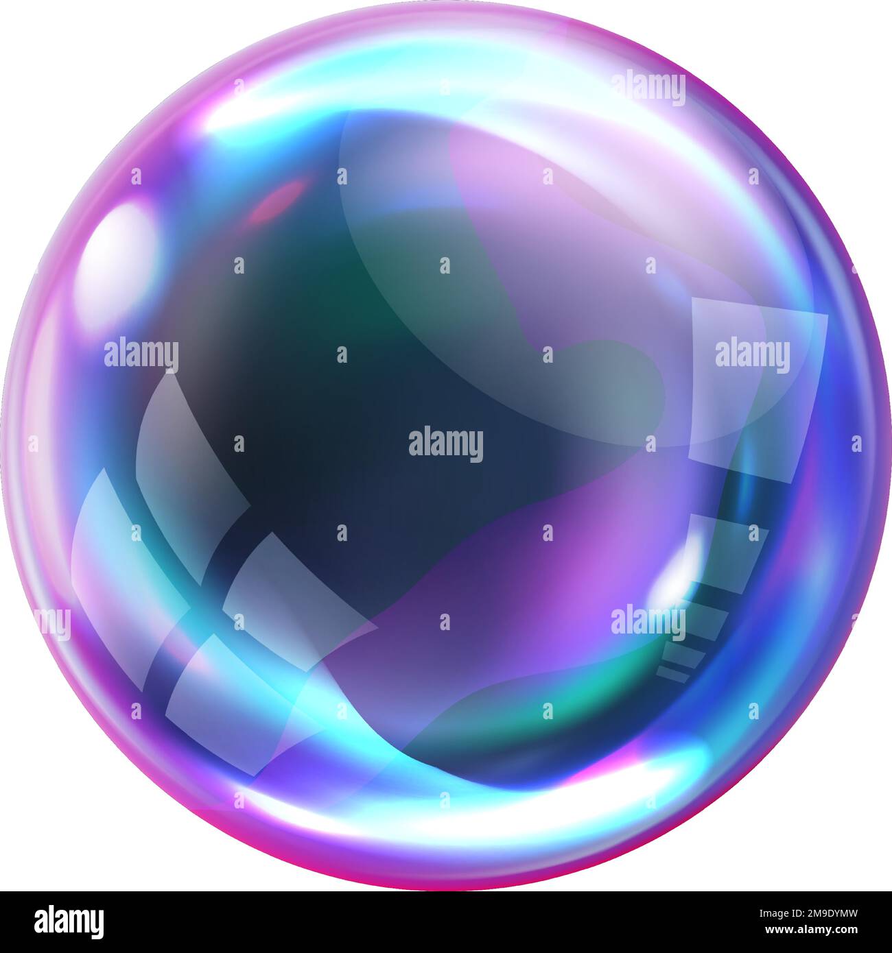 Bolla di sapone, sfera d'aria trasparente realistica di colori arcobaleno con riflessi e luci isolate su sfondo bianco, illustrazioni vettoriali Illustrazione Vettoriale