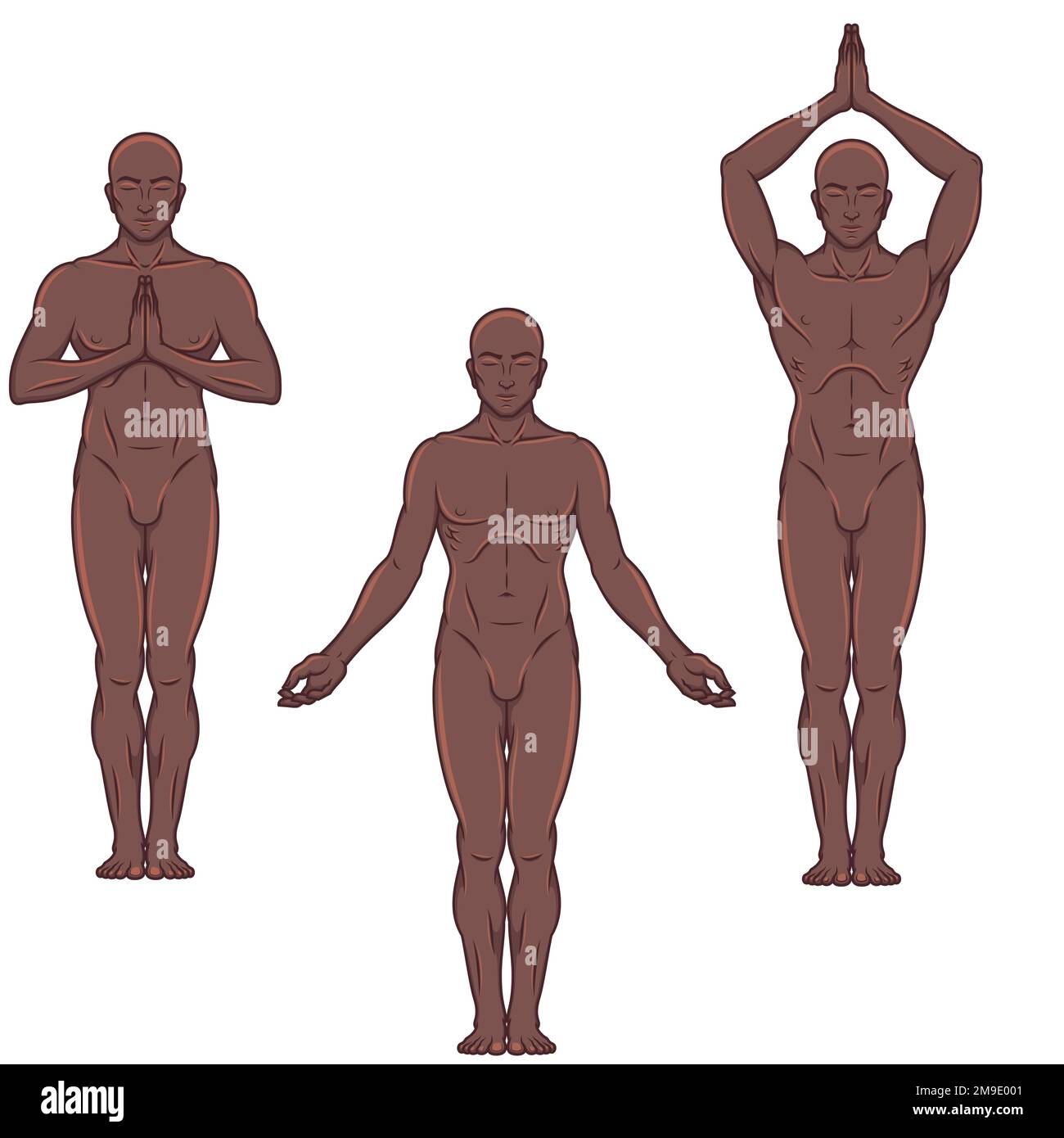 Disegno vettoriale dell'uomo che fa la forma fisica e pilates l'esercitazione, l'uomo che medita fare yoga Illustrazione Vettoriale