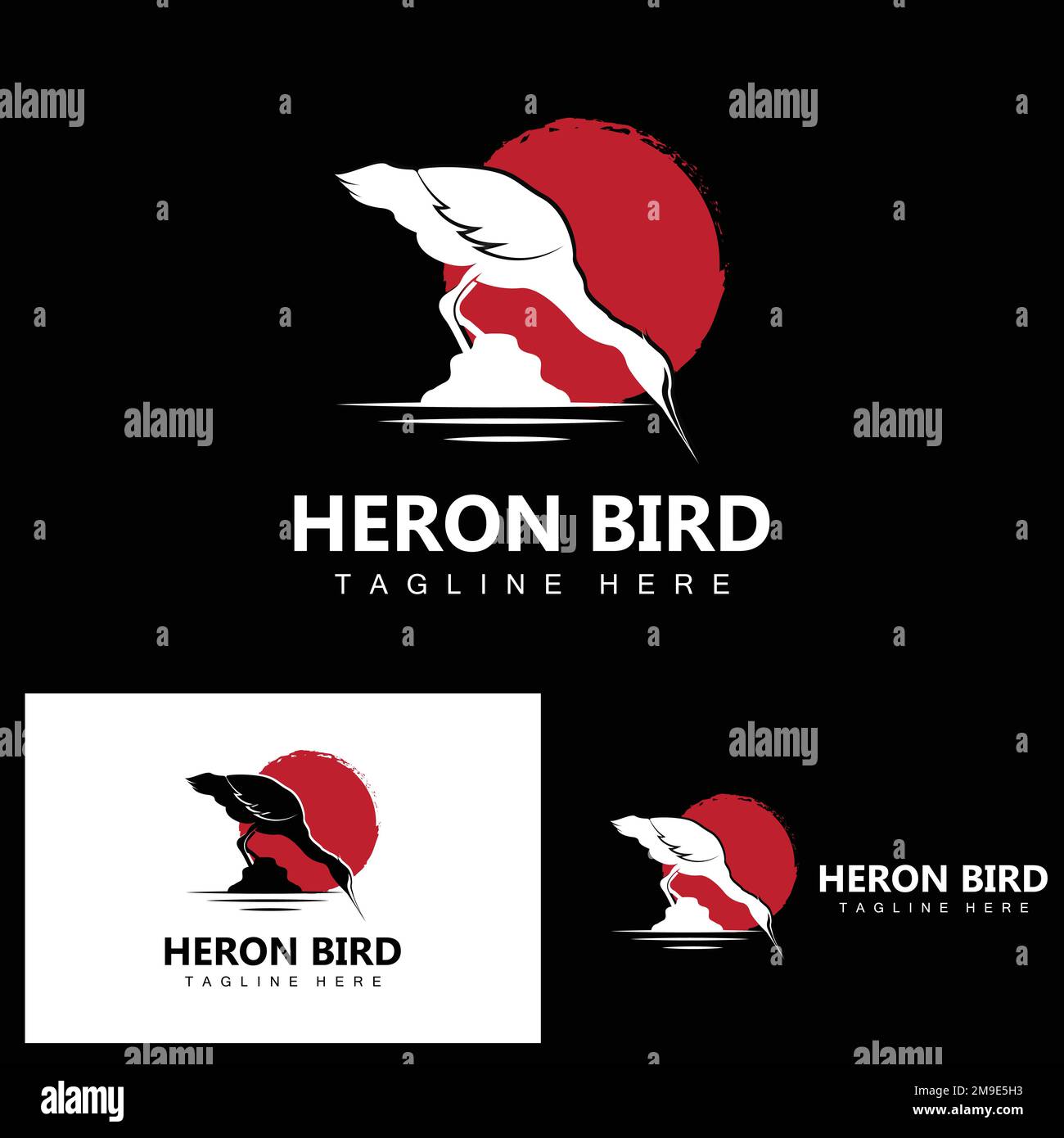 Bird Heron Stork Logo Design, Birds Heron Flying on the River Vector, Product Brand Illustration Illustrazione Vettoriale