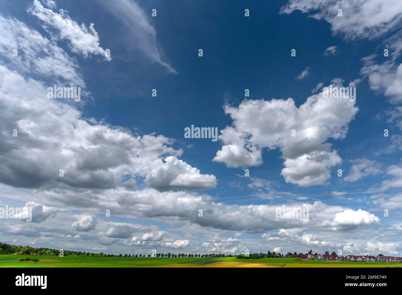 Paesaggio con cielo nuvoloso, destra Kalchreuth, Franconia centrale, Baviera, Germania Foto Stock
