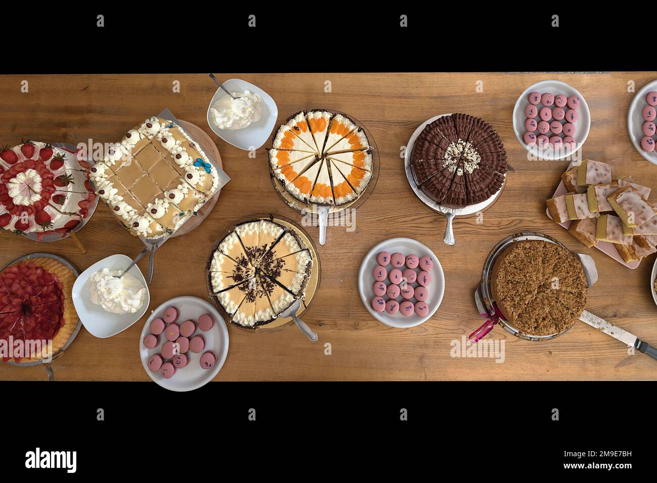 Tavolo con torte e torte per una festa di nozze, Meclemburgo-Pomerania anteriore, Germania Foto Stock Tavolo con torte e torte per una festa di nozze, Meclemburgo-Pomerania anteriore, Germania Foto Stock