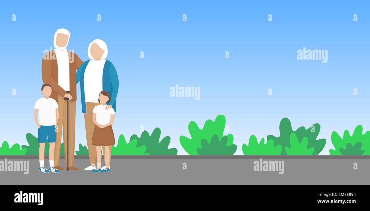 Nonno e nonna con i loro nipoti. Illustrazione vettoriale. Illustrazione Vettoriale