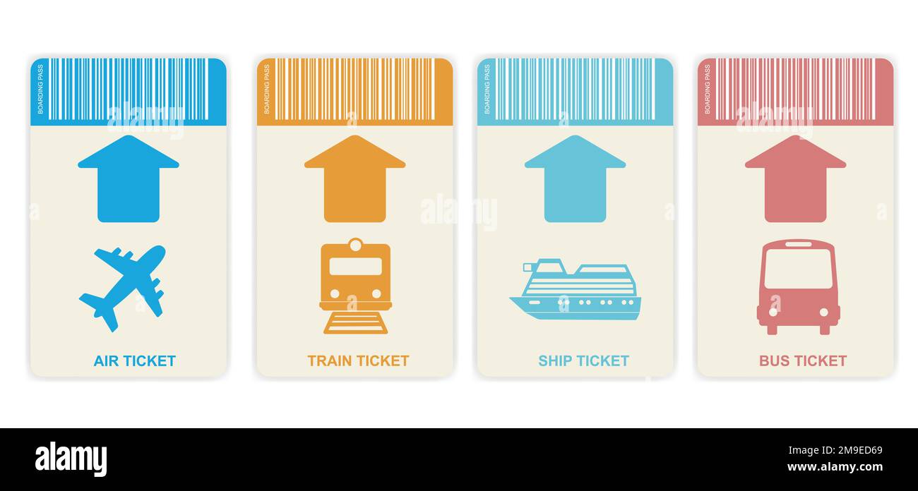 Biglietti d'imbarco per viaggi moderni, grande set. Illustrazione vettoriale. Illustrazione Vettoriale