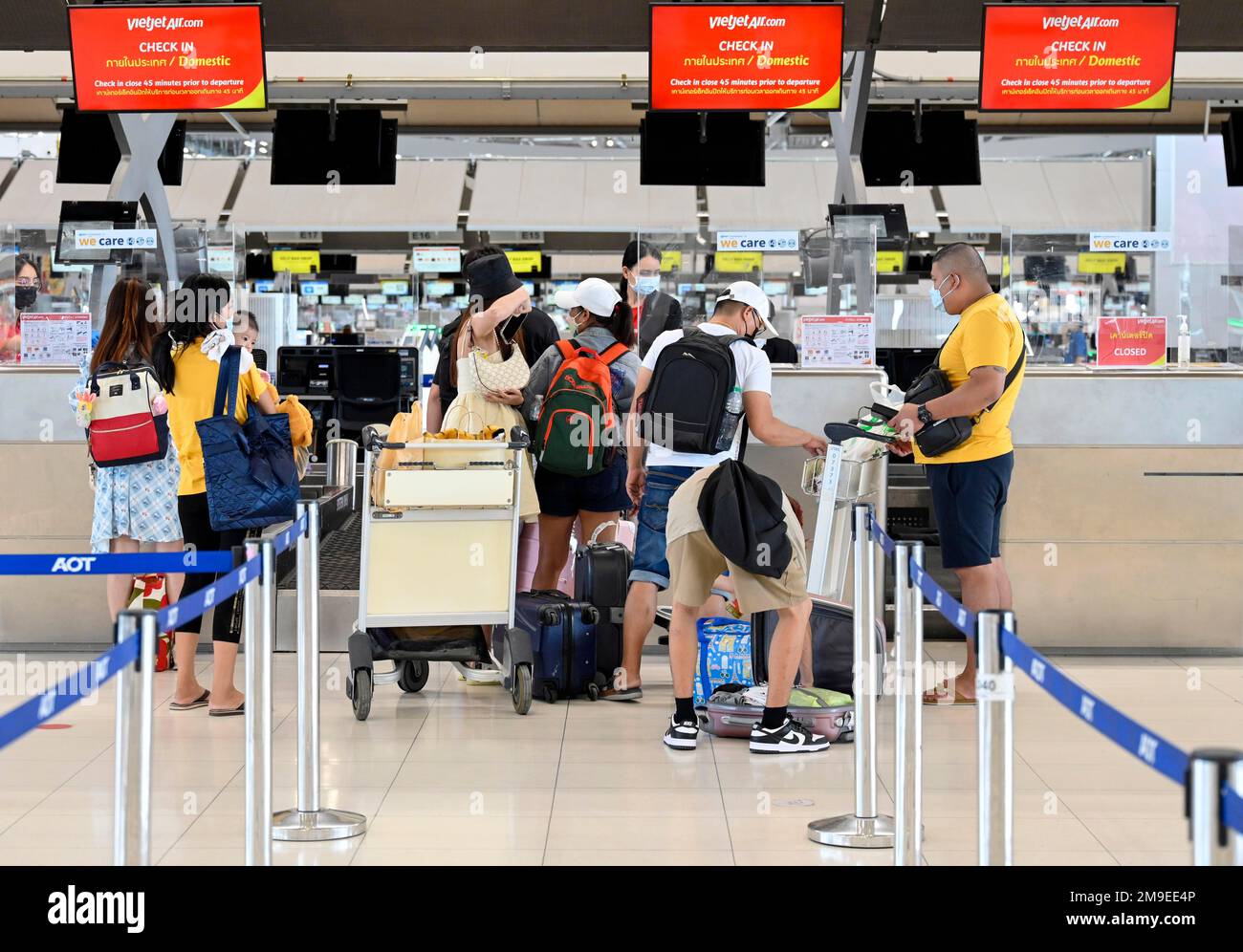 Banco check-in Vietjet Air, aeroporto Suvarnabhumi, Bangkok, Thailandia Foto Stock