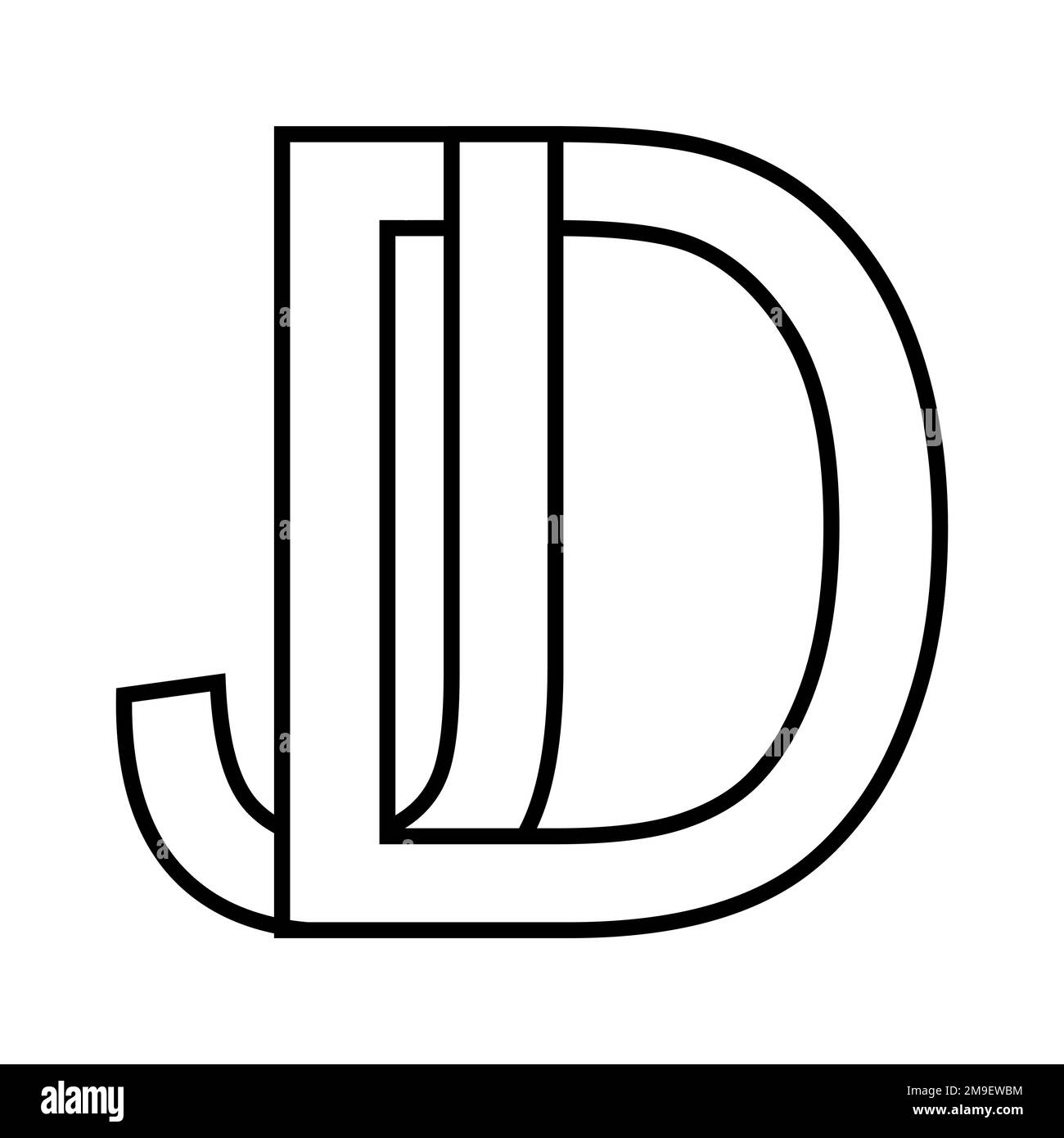 Logo segno dj jd icona lettere doppie logotipo d j Illustrazione Vettoriale