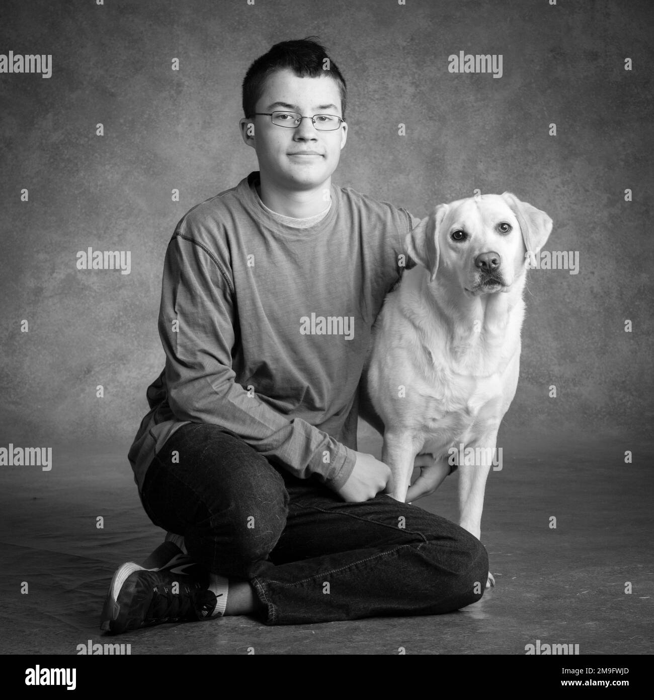 Ritratto di Labrador con il proprietario Foto Stock