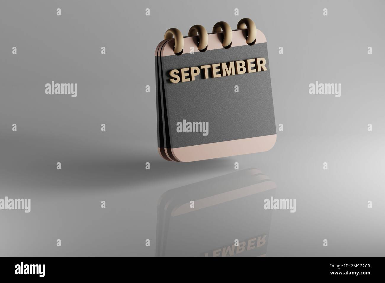 In piedi nero e oro mese di calendario da tavolo con data di settembre. Design moderno con elementi dorati, illustrazione in 3D. Ceramica bianca Foto Stock