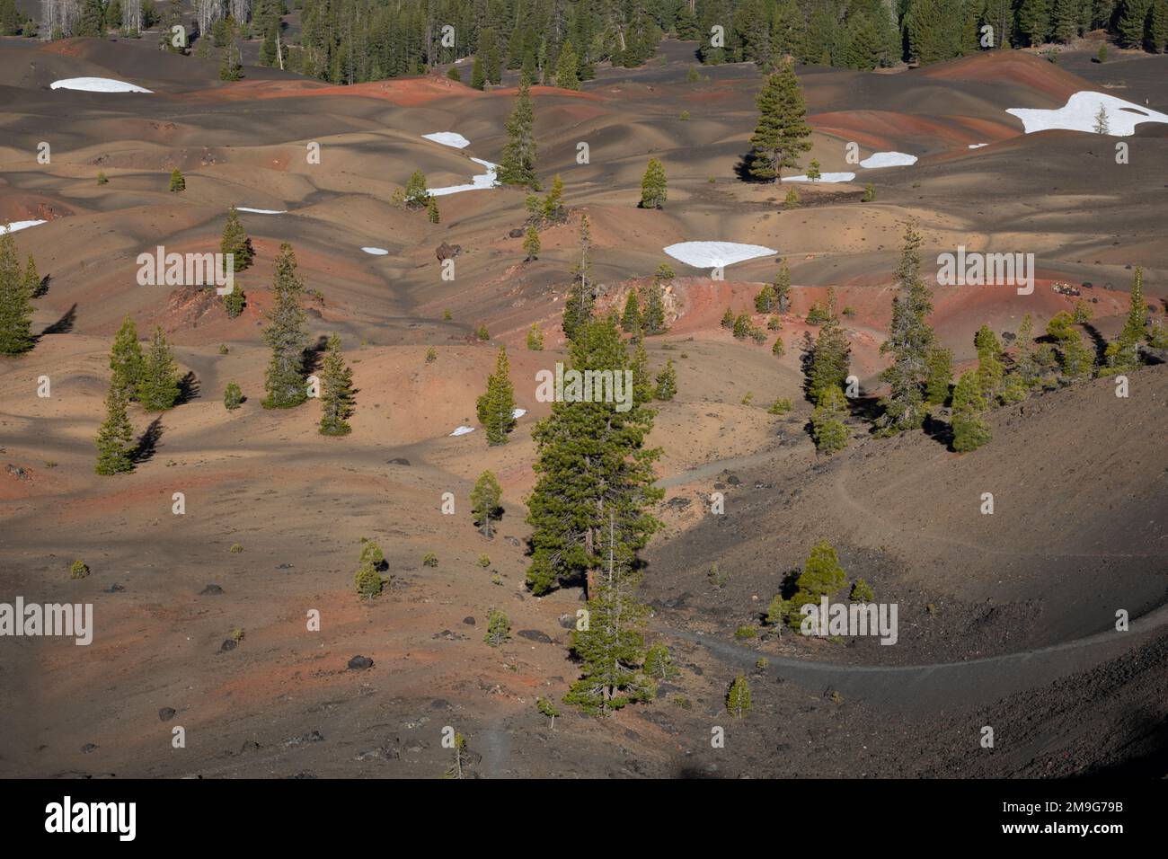 Vista di terreno collinare in inverno, Parco nazionale vulcanico di Lassen, CALIFORNIA, STATI UNITI D'AMERICA Foto Stock