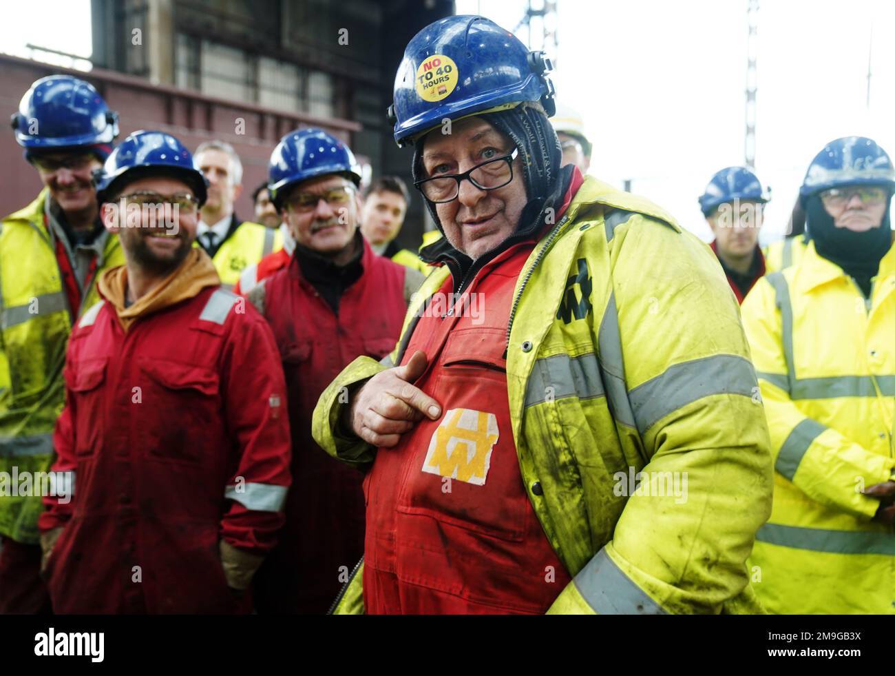 Lavoratori di Harland & Wolff presso la fabbrica navale di Belfast. Data immagine: Mercoledì 18 gennaio 2023. Foto Stock
