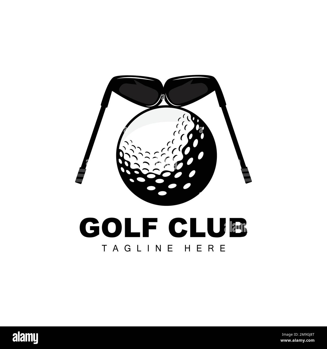 Golf Ball Logo, Vector Stick Golf. Gioco di sport all'aperto, disegno di disciplina, modello di icona Illustrazione Vettoriale