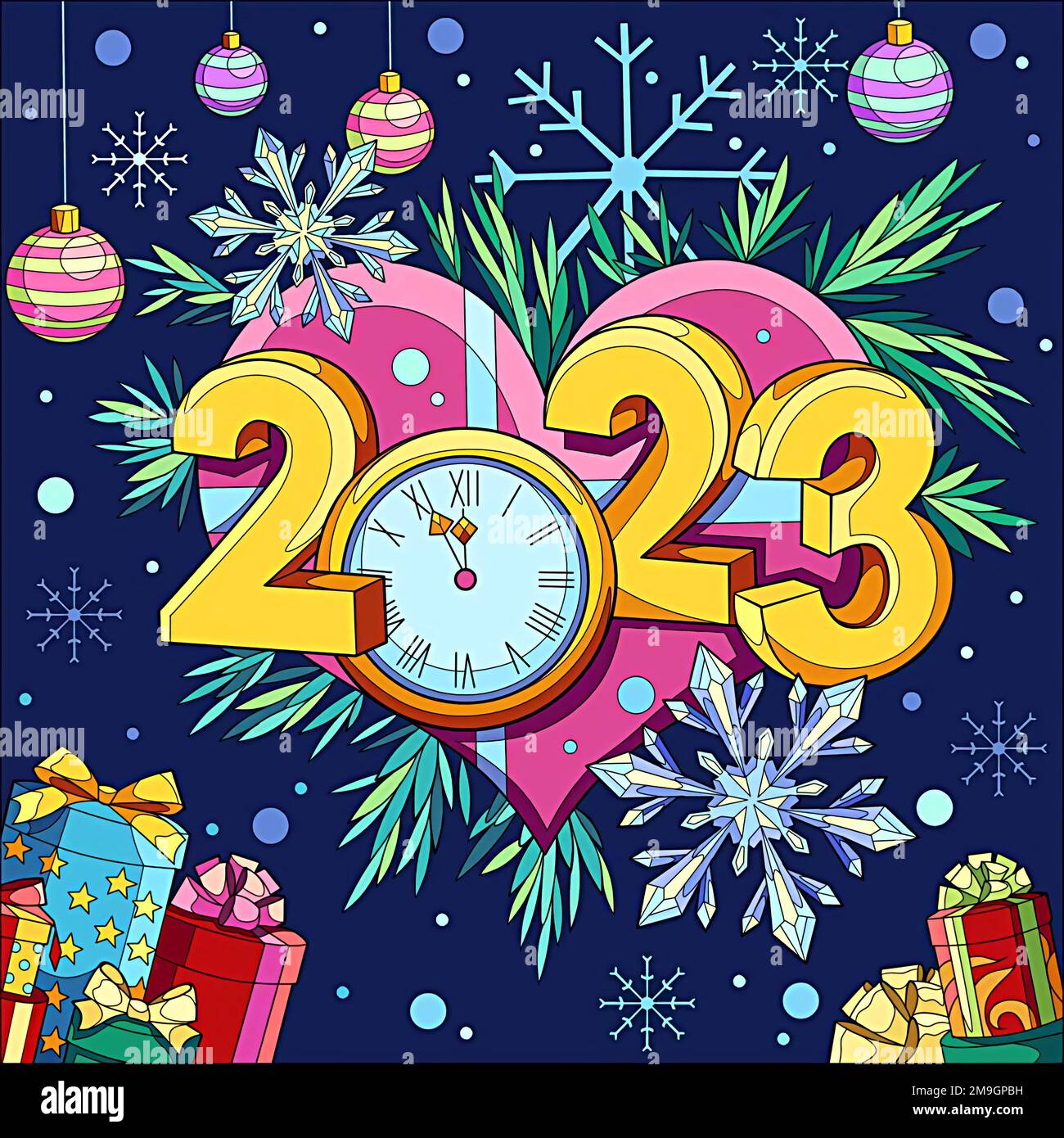 sfondo di nuovo anno con orologio Foto Stock