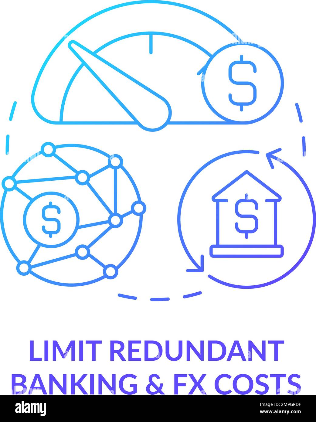 Limitare i costi bancari e FX ridondanti icona del concetto gradiente blu Illustrazione Vettoriale