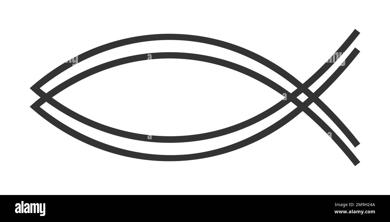 Icona di Ichthys. Gesù pesce simbolo della Bibbia isolato su sfondo bianco. Brividi segreti nel cristianesimo. Segno religioso. Illustrazione grafica vettoriale. Illustrazione Vettoriale