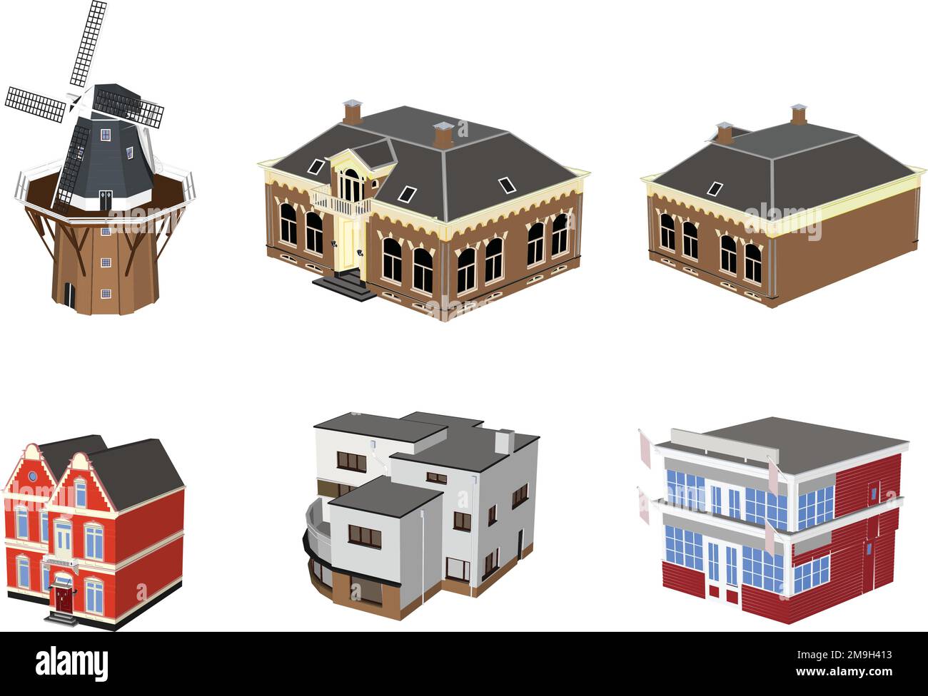 Architettura del selvaggio West. Salone, hotel e sceriffo. Facciata di casa in legno. Vecchia città americana. Illustrazione isolata in stile cartone animato Illustrazione Vettoriale