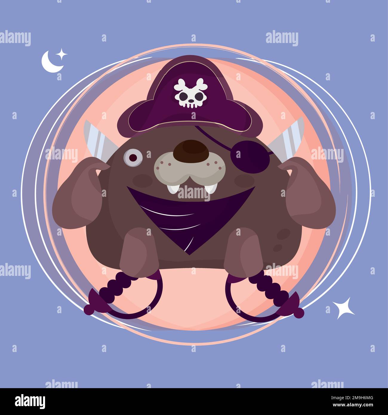 Isolato carino leone di mare su costume pirata Vector Illustrazione Vettoriale