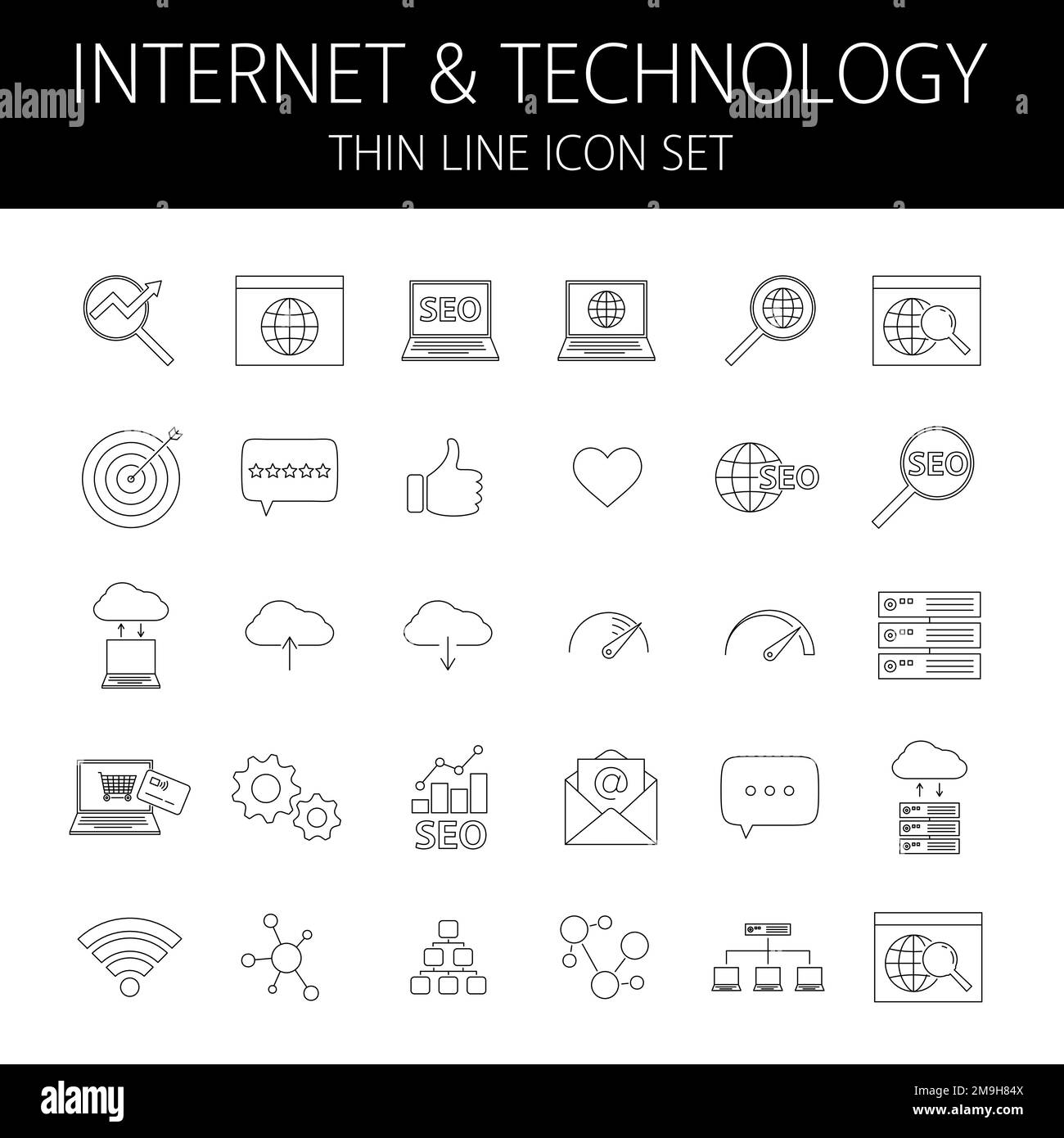internet e computer tecnologia icona a linea sottile con tratto modificabile, illustrazione vettoriale Illustrazione Vettoriale