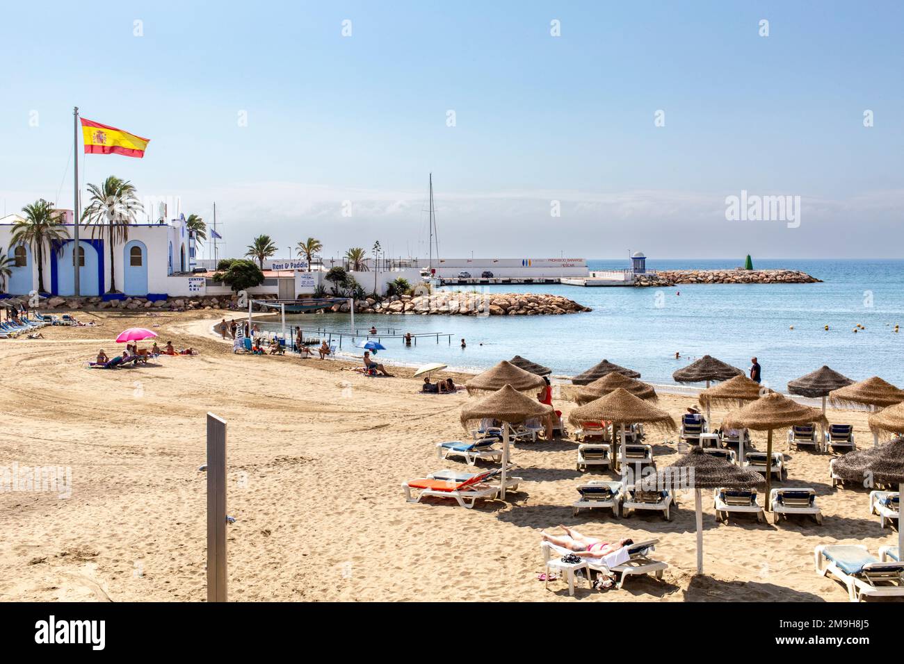 Spiaggia di la Fontanilla, Marbella, Spagna. Foto Stock