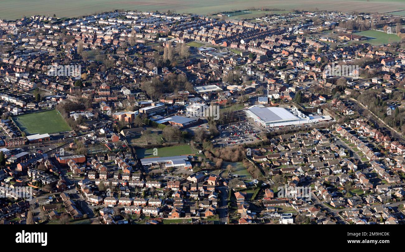 Vista aerea del centro di Hemsworth, West Yorkshire Foto Stock