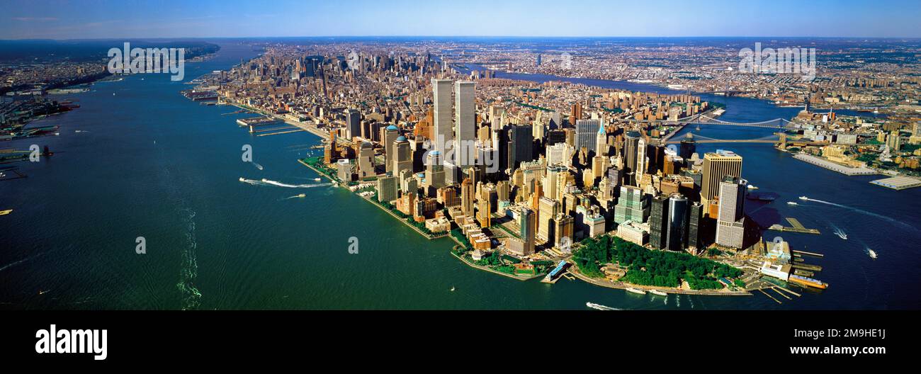 Vista aerea di Manhattan con Twin Towers, New York City, USA Foto Stock