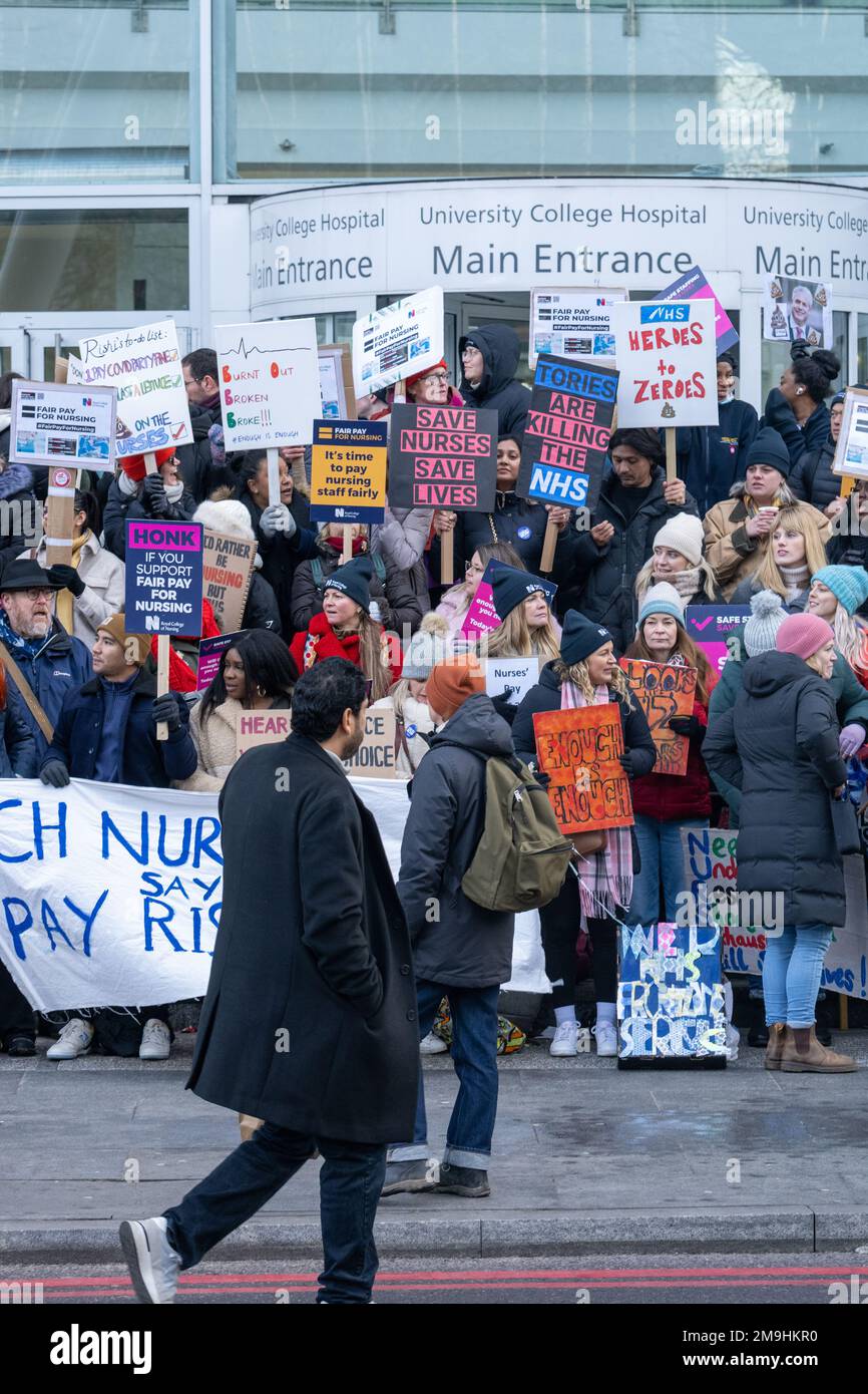 Londra, Regno Unito. 18th Jan, 2023. NHS Nurses strike picket line all'ospedale UCL London UK Credit: Ian Davidson/Alamy Live News Foto Stock
