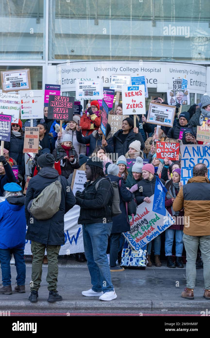 Londra, Regno Unito. 18th Jan, 2023. NHS Nurses strike picket line all'ospedale UCL London UK Credit: Ian Davidson/Alamy Live News Foto Stock