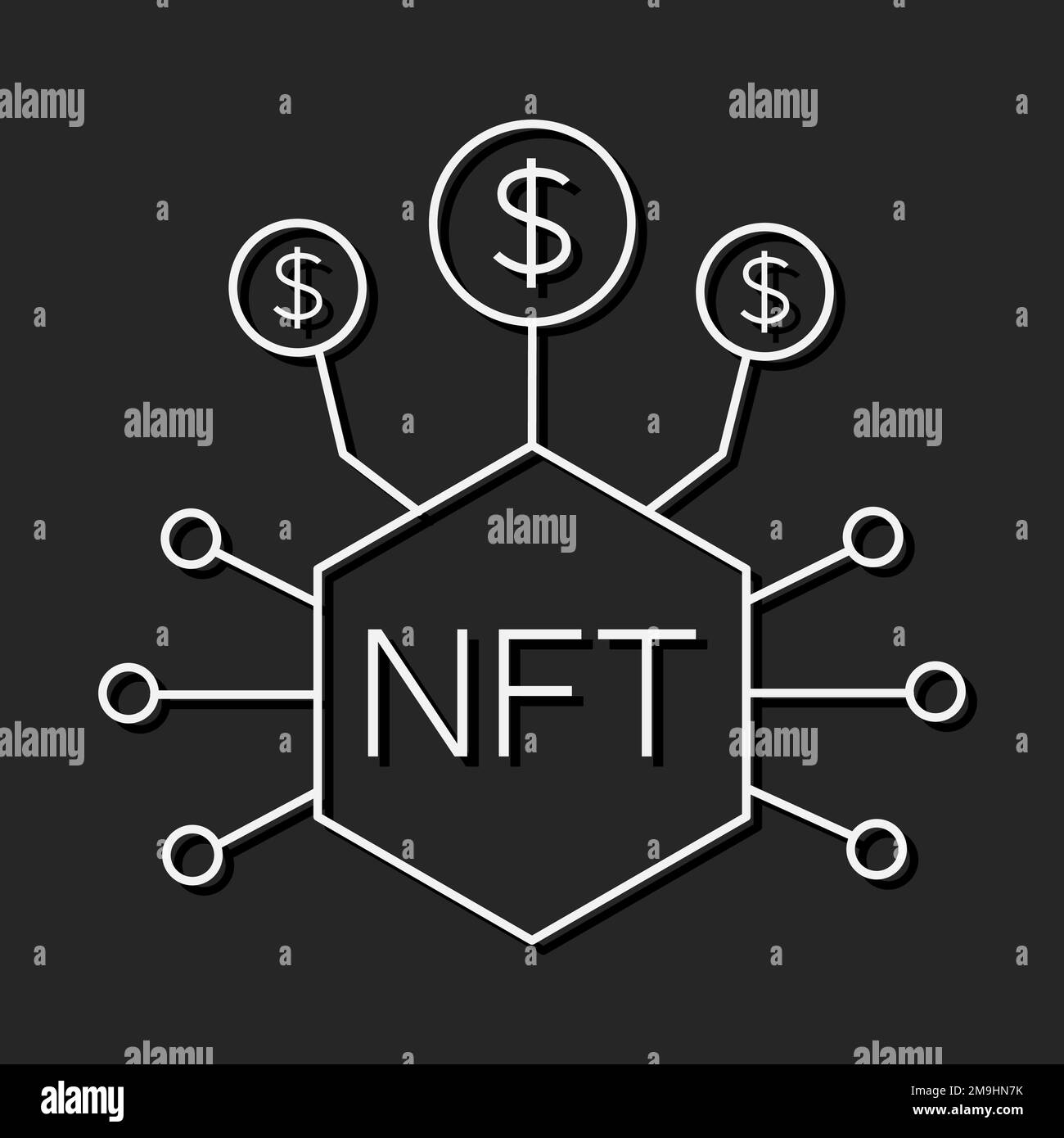 NFT, token non fungibile con grafica vettoriale dell'icona Frame ART Illustrazione Vettoriale