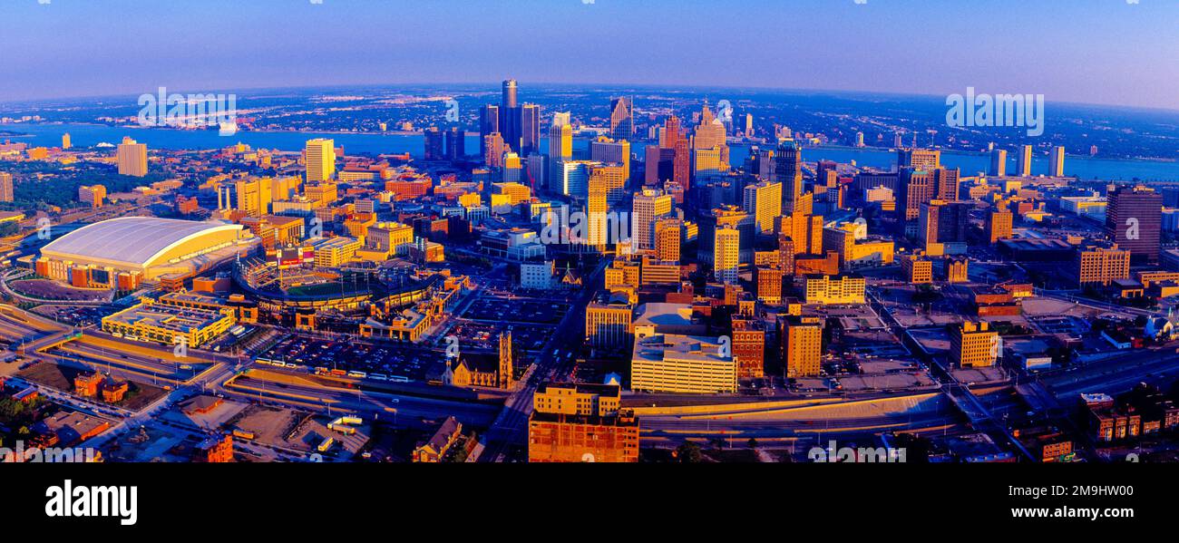 Detroit Skyline, Detroit, Michigan, Stati Uniti Foto Stock