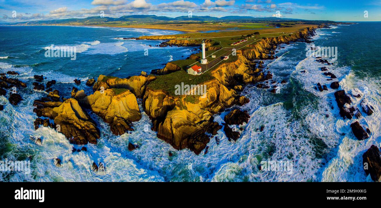 Vista aerea del faro di Point Arena, California, Stati Uniti Foto Stock