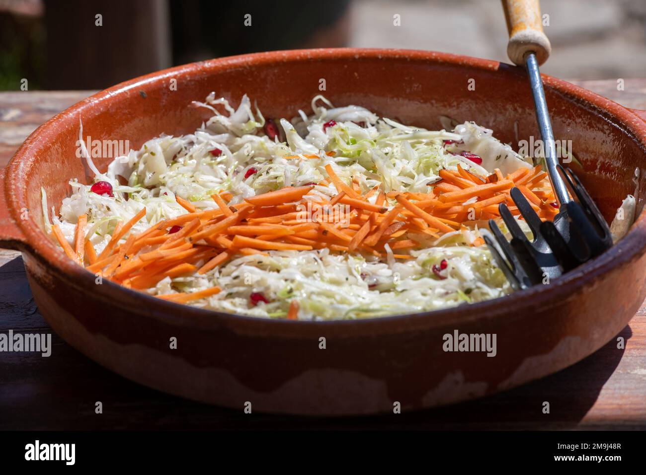 Ciotola di coleslaw appena preparato, Almeria, Spagna Foto Stock