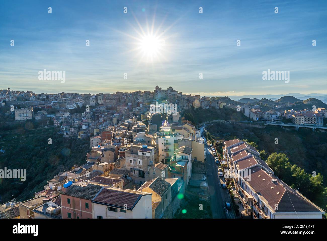 Vista sul villaggio di Centuripe (Sicilia) Foto Stock