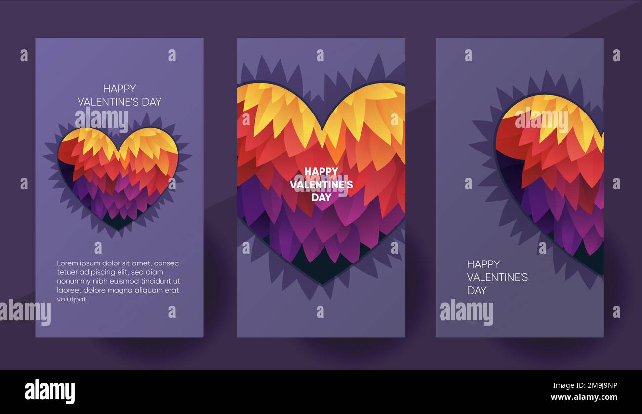 Banner vettoriale per il giorno di San Valentino felice, modello di storie sui social media con un bel cuore colorato. Illustrazione Vettoriale