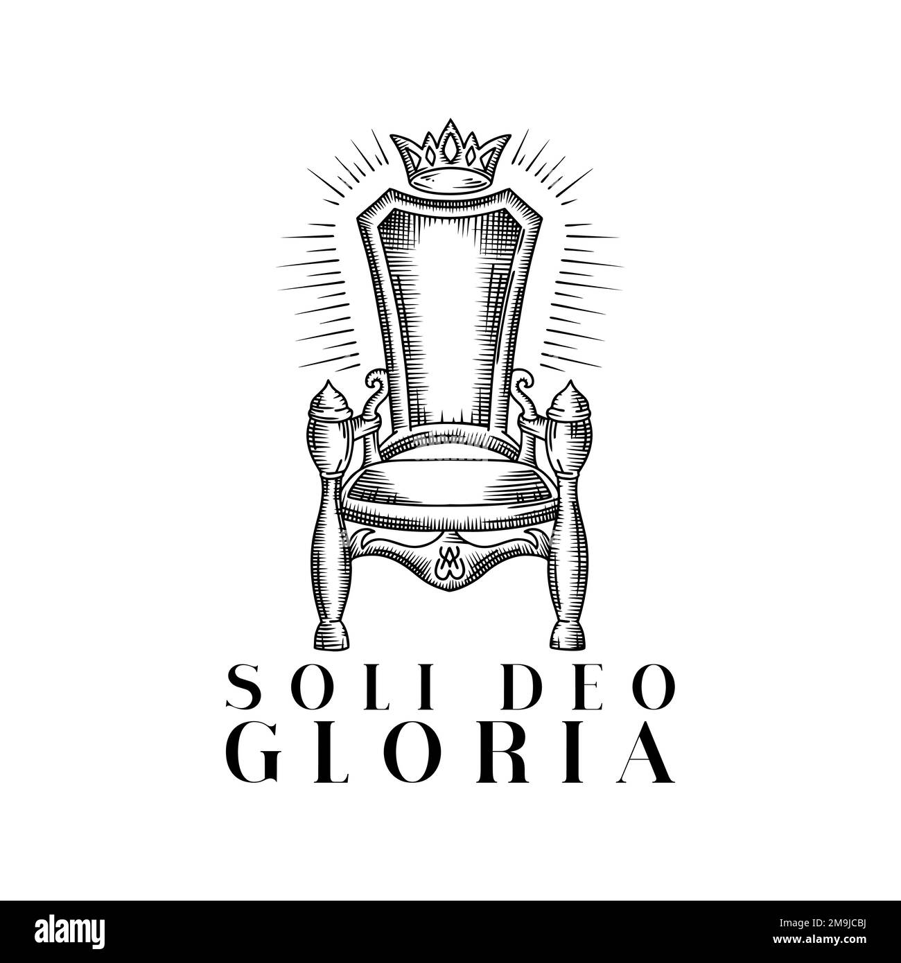 Illustrazione cristiana disegnata a mano. Le cinque Solas della riforma. Gloria a Dio solo. Illustrazione Vettoriale