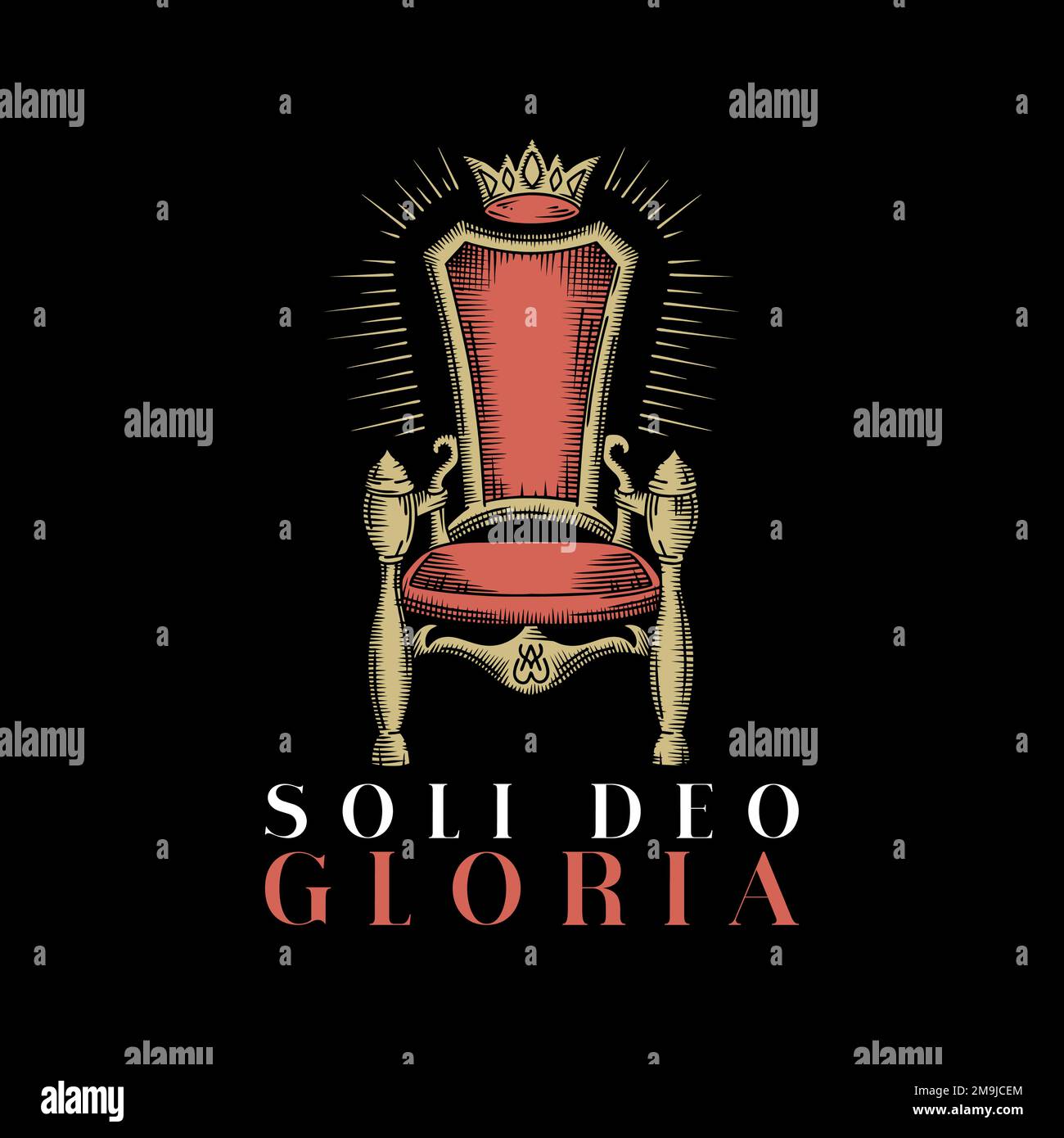 Illustrazione cristiana disegnata a mano. Le cinque Solas della riforma. Gloria a Dio solo. Illustrazione Vettoriale