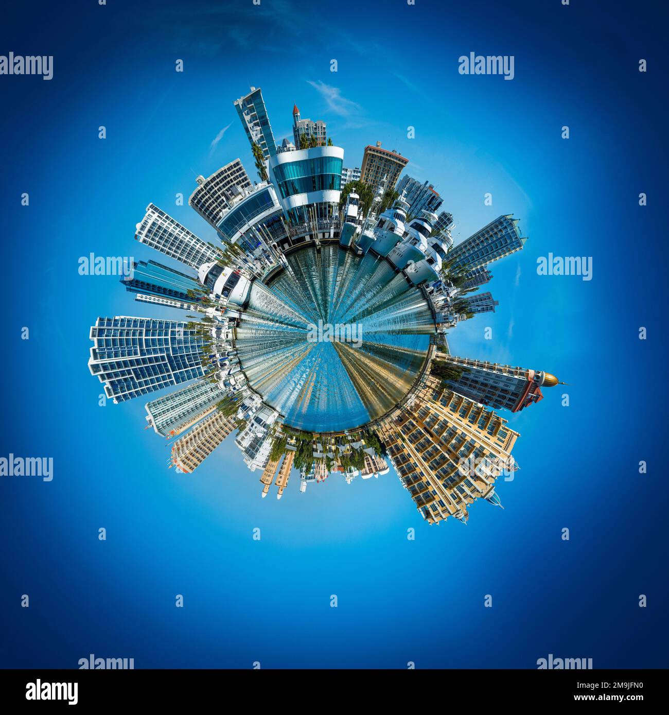 Immagine sferica astratta dello skyline, Bayfront Park di Sarasota, Florida, USA Foto Stock