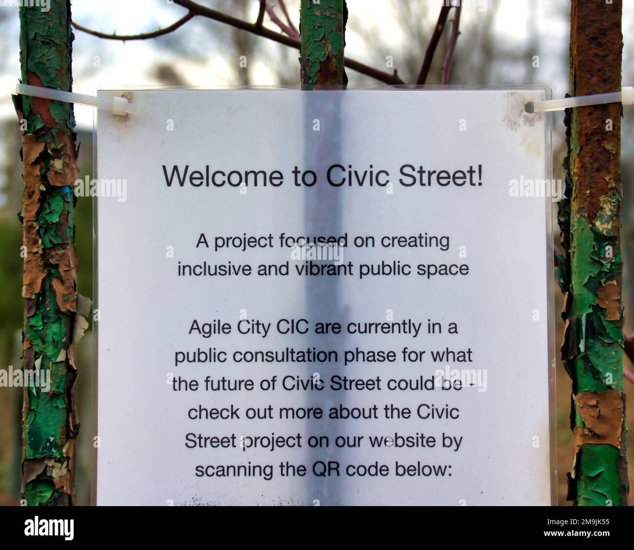 Benvenuti in civico Street statement Un progetto incentrato sulla creazione di spazi pubblici inclusivi e vivaci vicino al canale Forth e Cllde Foto Stock