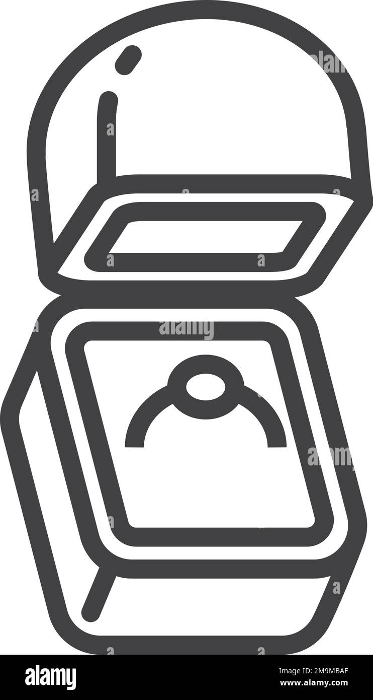 Anello diamantato in scatola aperta. Icona proposta lineare Illustrazione Vettoriale