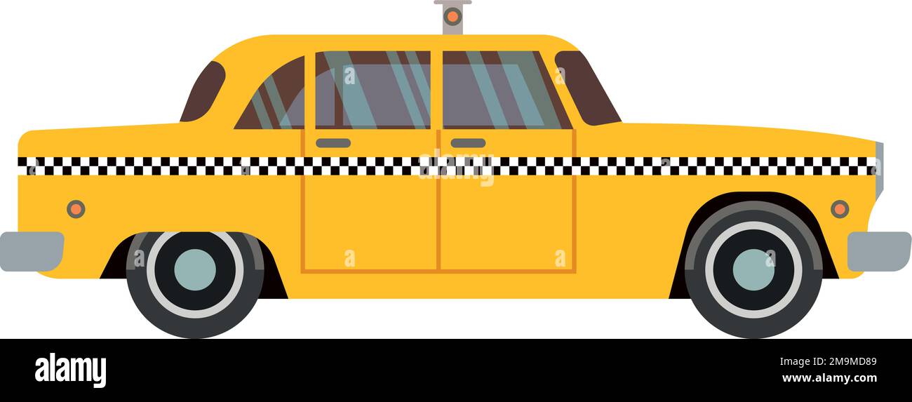 Taxi car retrò con motivo a scacchi. Cabina gialla Illustrazione Vettoriale