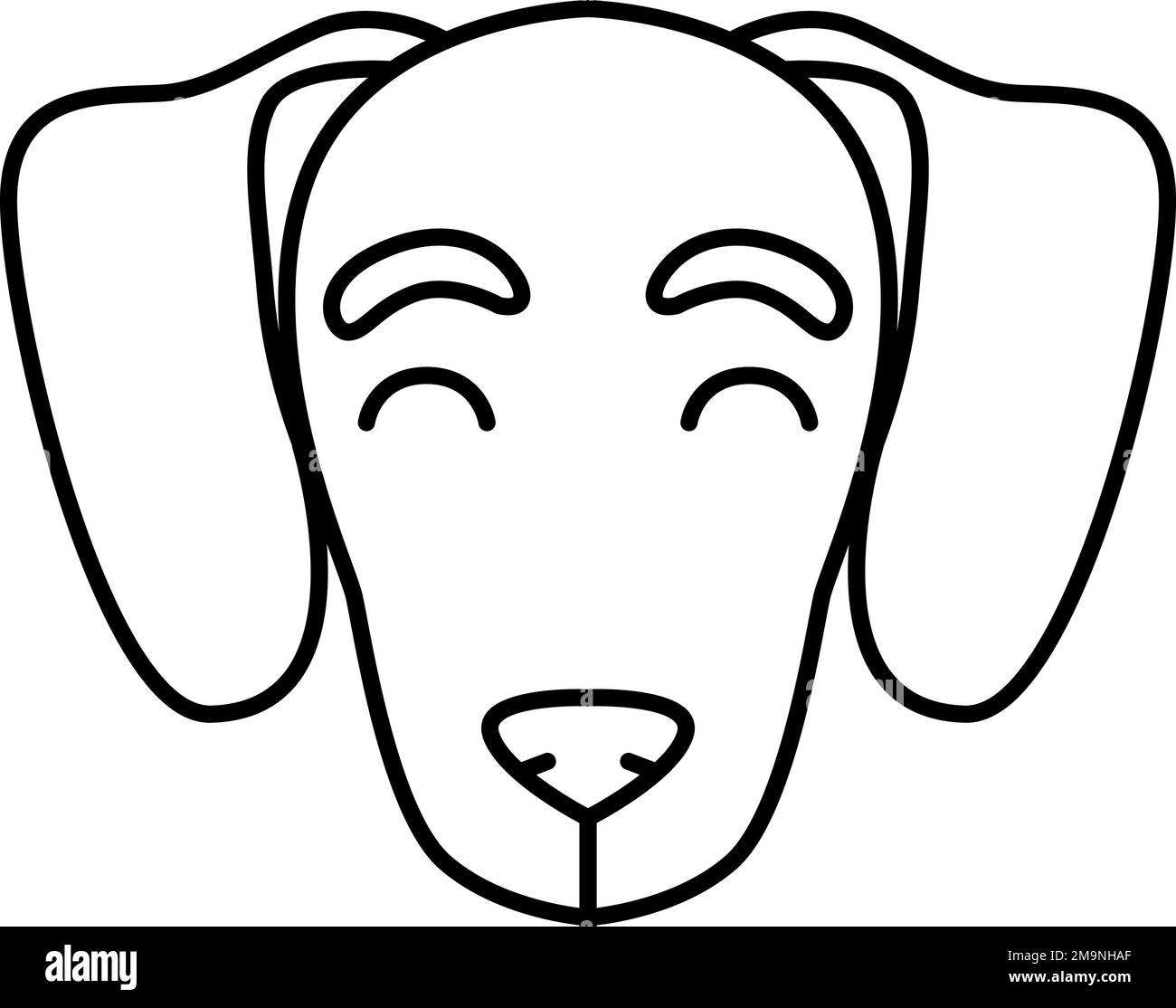 Felice cane faccia nera icona linea. Simbolo PET Illustrazione Vettoriale