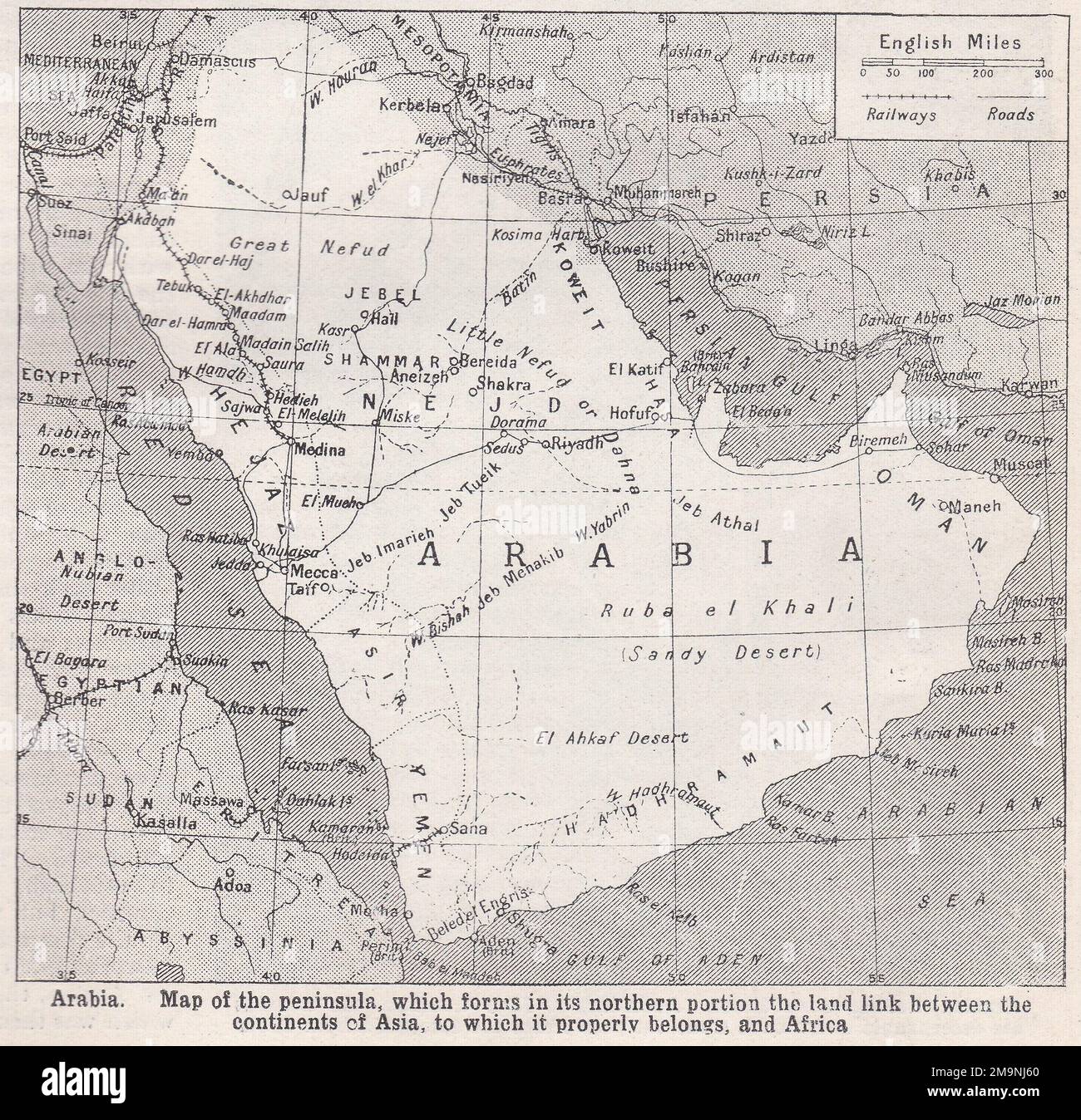 Mappa vintage dell'Arabia. Foto Stock